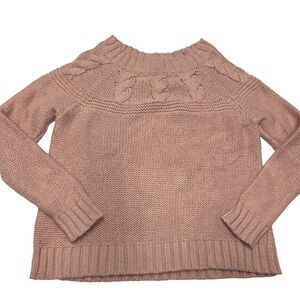Aerie Sweater Womens XS Pink Cable Knit Yoke Crew Neck Raglan‎ Chunky Knit